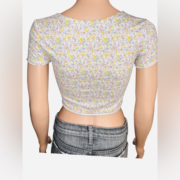 SHEIN Floral Rouched Crop Top XS Multicolor Tie-Front - Picture 3 of 5